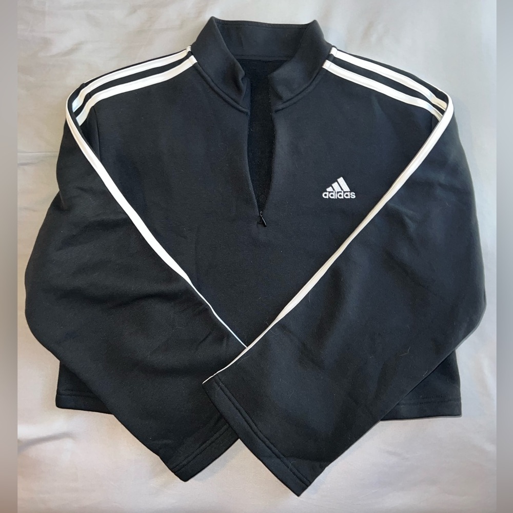 Adidas Black Cropped Quarter-Zip with White Accents